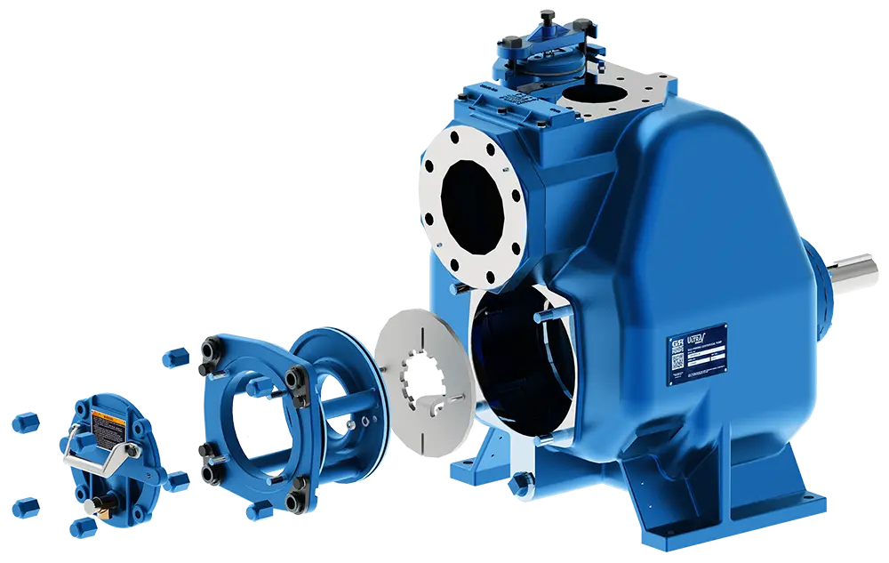 Uitgewerkt model van de Uiltra V zelfaanzuigende pomp voor de verwerking van afvalwater en industri&euml;le vloeistoffen in veeleisende omgevingen